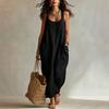 Summer Maxi Dresses for Women, Square Neck Sleeveless Casual Loose Long Dress, Beach Vacation Sundress with Pockets