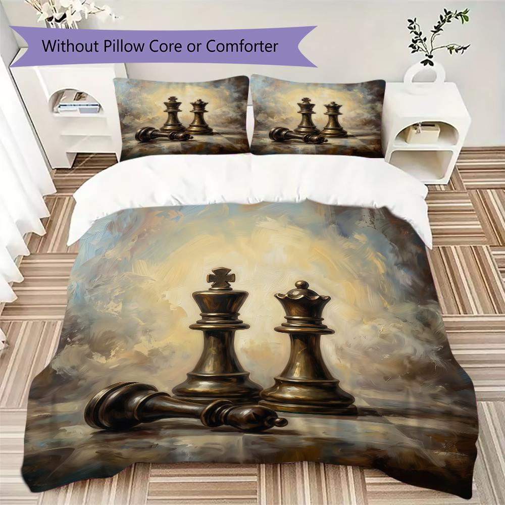 Chess Pattern Bedding Uilt Set Uilt Cover Pillowcase Home Decoration Birthday Gift (1 * Duvet Cover + 2 * Pillowcase Without Core)
