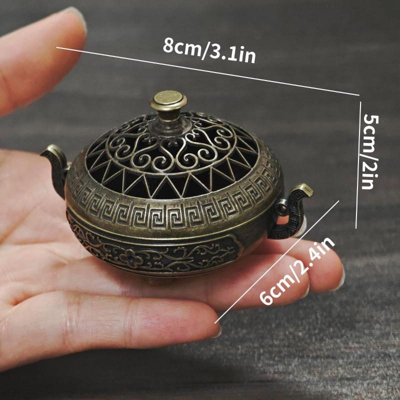 Mini Metal Incense Burner Set Retro Ornate Pagoda Fu Pouch Lotus Styles Traditional Carved Desktop Decor for Home with Gift Box 7