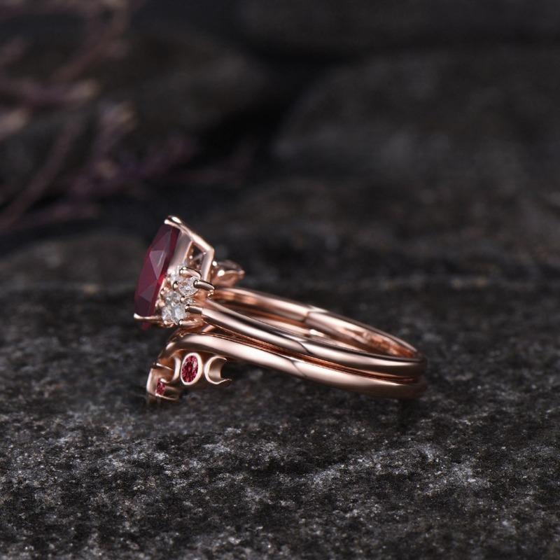 New Women's Pair Ring Ins Butterfly Shape Inlaid with Pigeon Blood Ruby Jewelry
