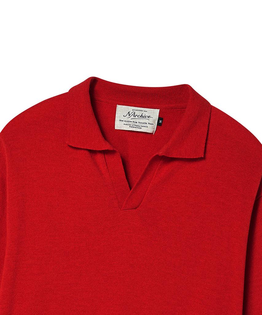 BEYOND CLOSET [Collection Line] Fine Wool Fit Collar Knit Red