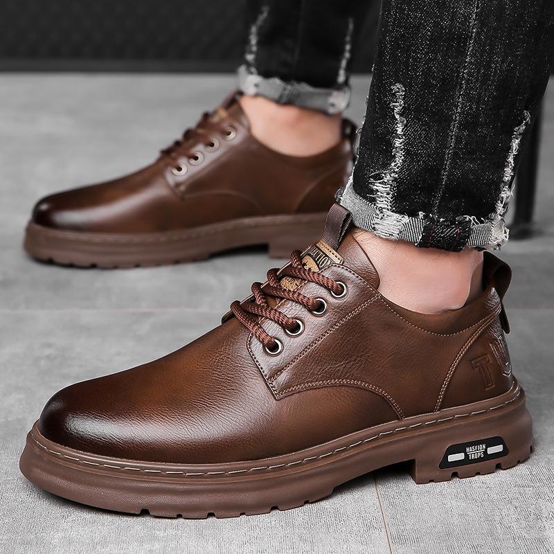 New Casual Fashion Men's Shoes Simple Fashion Business Men's New Leather Shoes Bundle One Pedal Black Leather Shoes Men