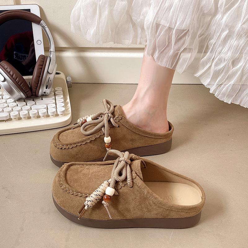 Retro lace-up Boken shoes bag head half slippers women's outerwear 2025 autumn new one-pedal platform Muller sandals