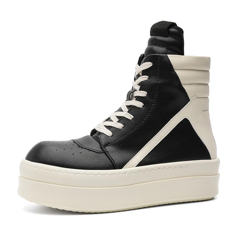 Fashion Street Style Casual Ankle Boots High Top Leather Shoes Fashion Thick Soled Motorcycle Boots Non Slip Outdoor Botas Thick Bottom