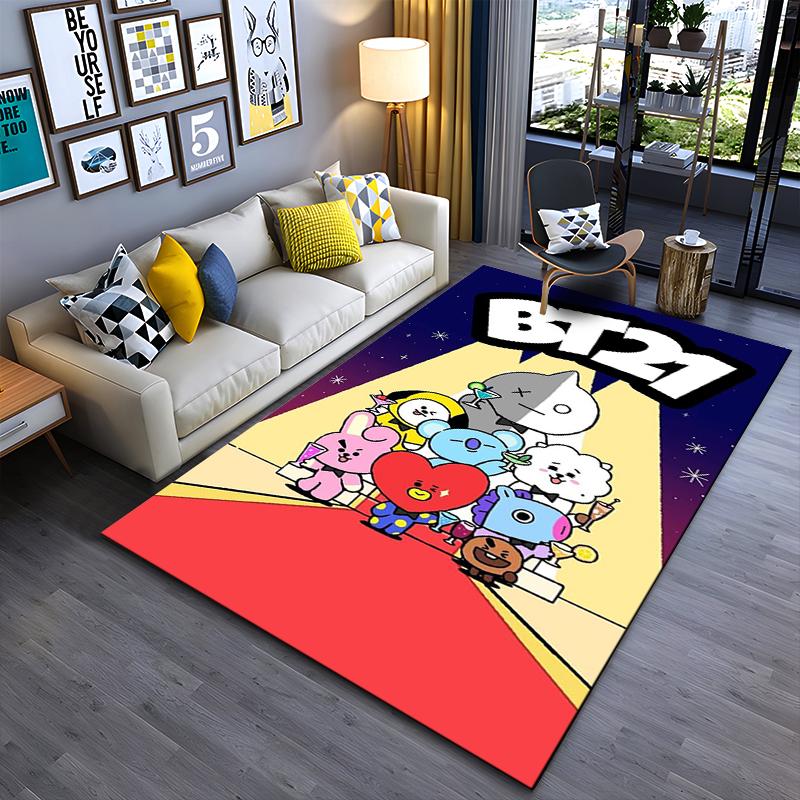 "BT21 Cartoon Characters Red Carpet Rug for Living Room Decor" Suitable for Use As an Anti-slip for Living Room Bedroom Sofas