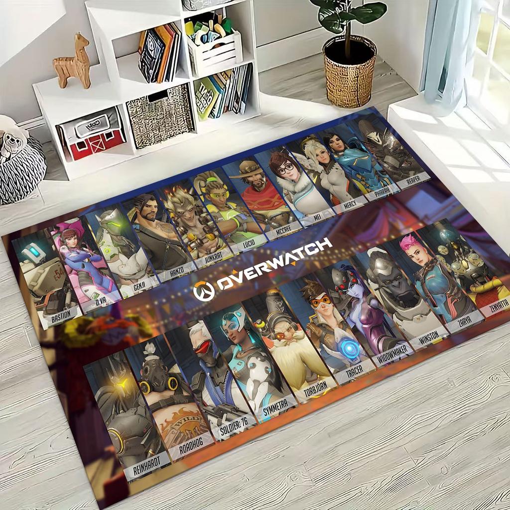 Game OW Overwatch D.VA Mei Reaper Cartoon 3D Rug for Bedroom Living Room Sofa Home Doormat Decor, Large Kids Non-slip Floor Mat