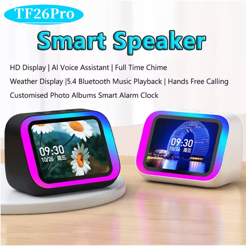 Smart Bluetooth Speaker Lntelligent Large-Screen Weather Temperature Display Table Speaker Clock Bedroom Decor Voice Assistant
