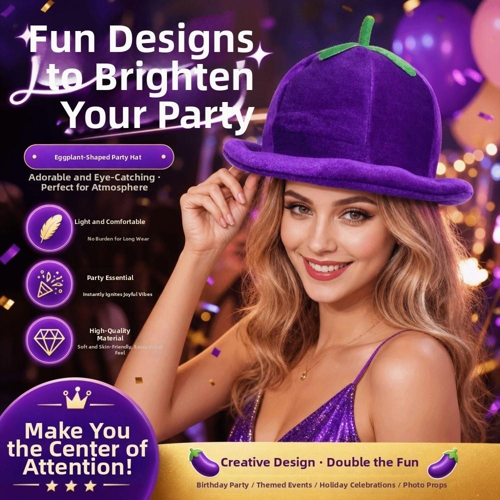 Creative Vegetable Headwear Comfortable Eggplant Party Headgear Plush Eggplant Hat Carnivals