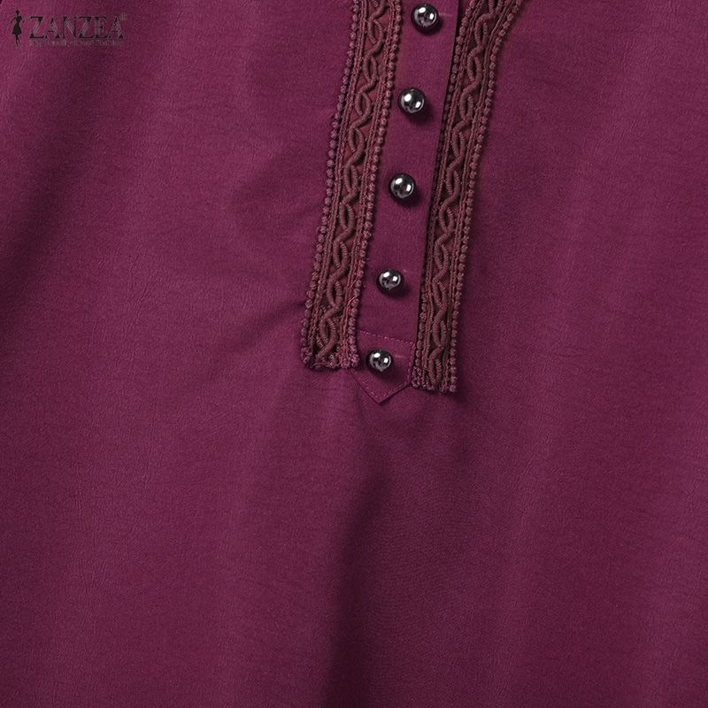 ZANZEA Women Lace Splice 3/4 Sleeve Casual V-Neck Blouse