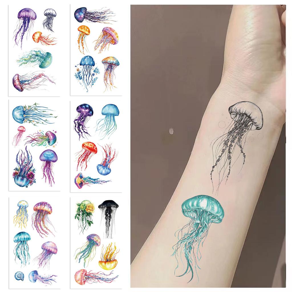 Cartoon new jellyfish tattoo stickers waterproof holiday party party children disposable DIY tattoo stickers