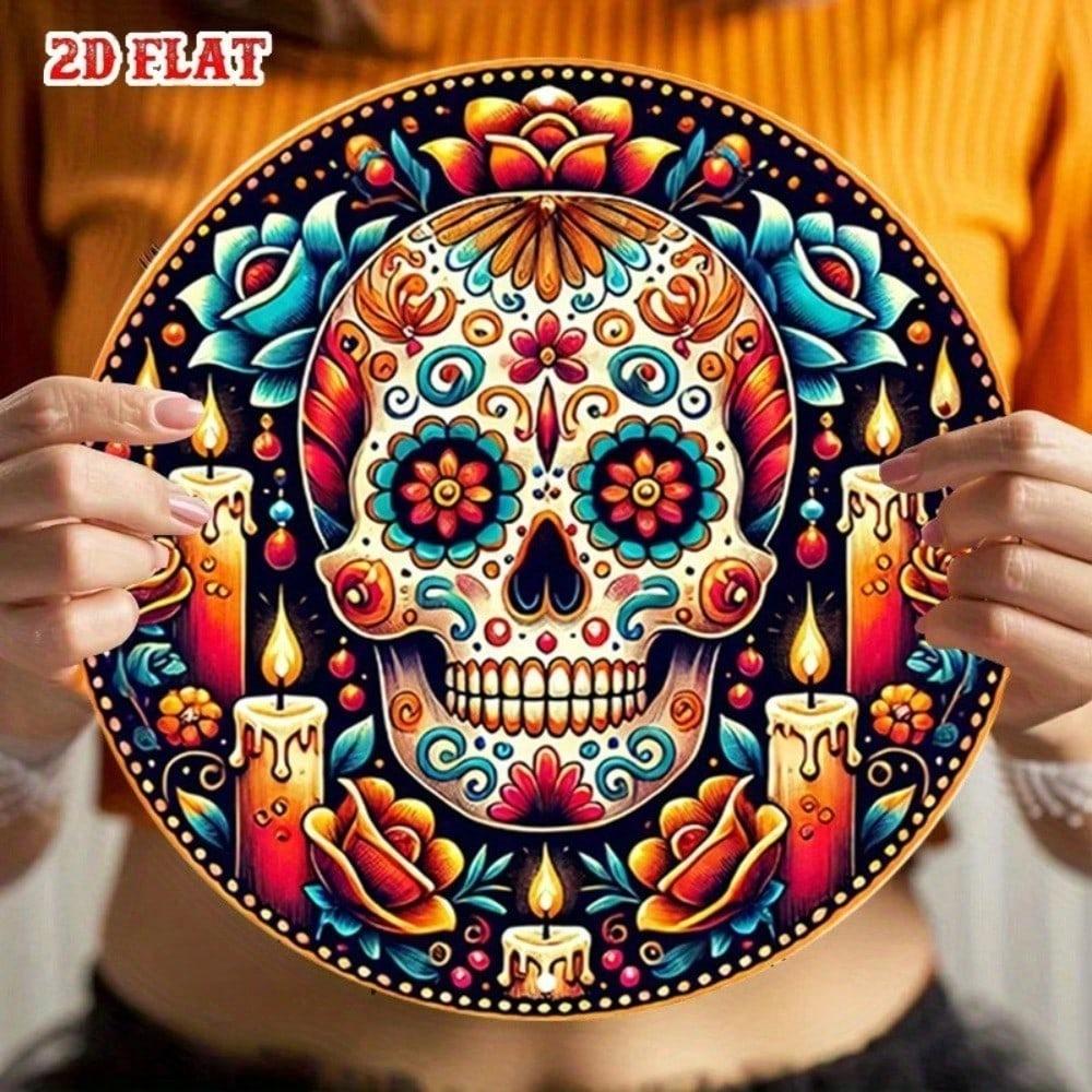 Mexikansk Socker Skalle Metallplåtskylt De Dödas Dag Retro Väggdekor