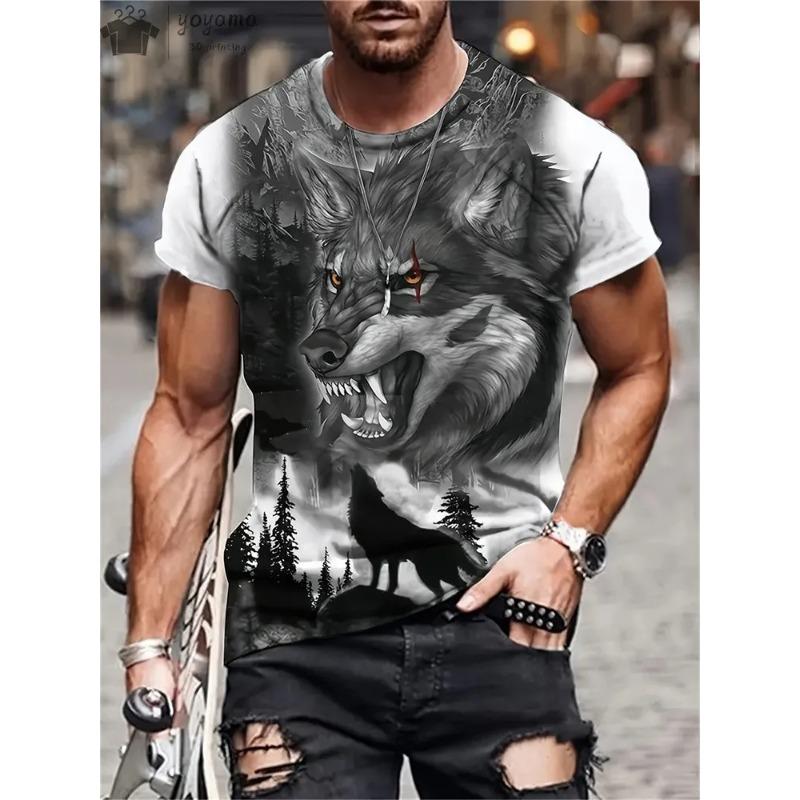Men's T-Shirts Short Sleeve Beasts Graphic 3D Animal Printed Street Style Man Tops T-Shirt