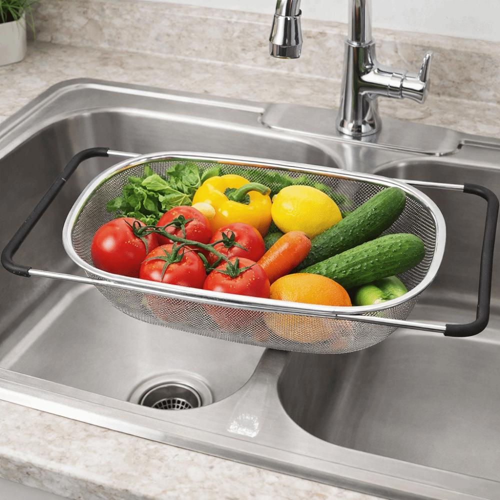 Scalable Sink Drain Basket Non-slip Handle Vegetables Draining Racks  Rinse Fruit