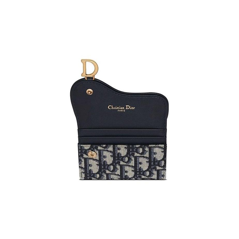 Dior Classic Oblique Embroidered Flap Slim Leather Card Holder Women Accessories Denim-Blue S5610CTZQ_M928