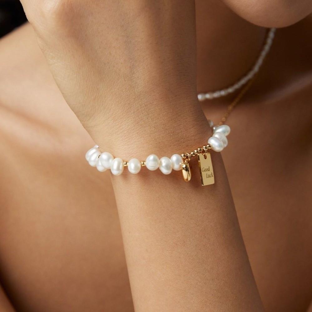 Non-Fading Heart Charm Bracelet Irregular Imitation Pearl Lucky Bracelet  Versatile Jewelry