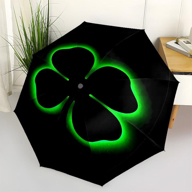 1pc Green Illuminated Four-Leaf Clover Umbrella with Plastic Handle,Vibrant Cartoon Pattern,Multi-functional UmbrellaPT149