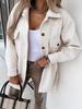 Women Winter Wool Coat with Lace Trim Long Sleeve Solid Color Autumn Fashion