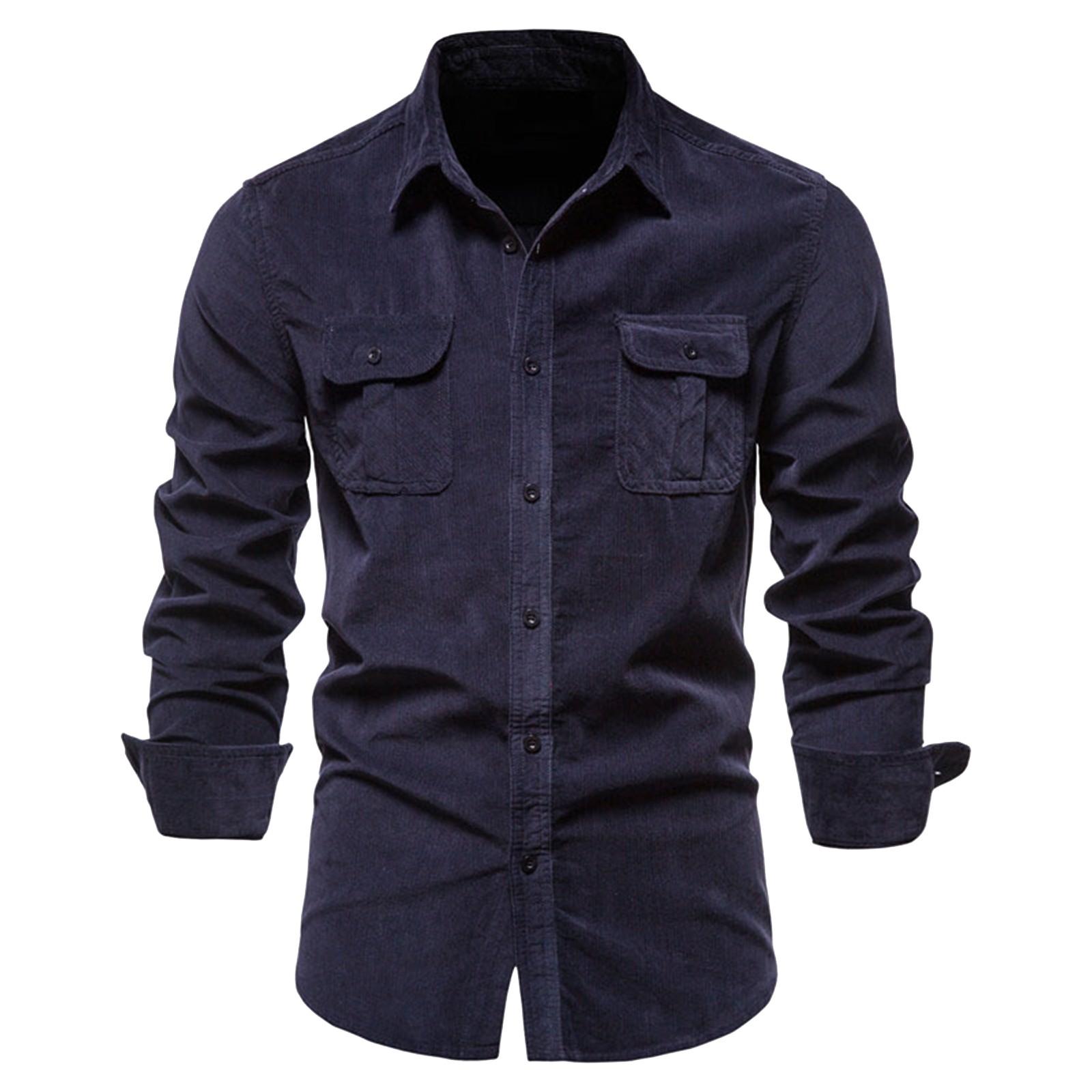 

Cotton Basic Japanese Corduroy Men s Business Shirt Slim Casual Shirt Men s New Long Sleeved Jacket L Темно-синій