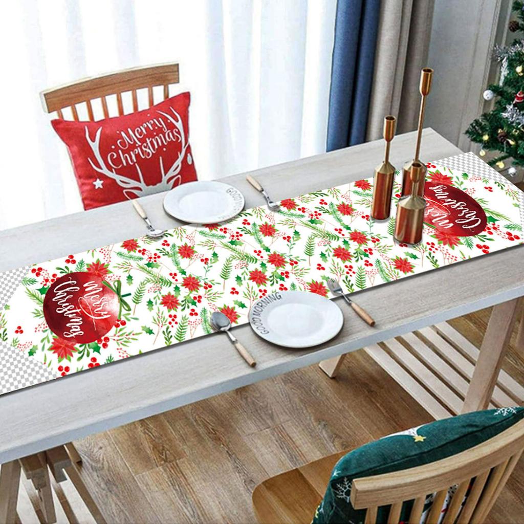 New Christmas table flag decoration, home kitchen imitation linen tablecloth Christmas table flag