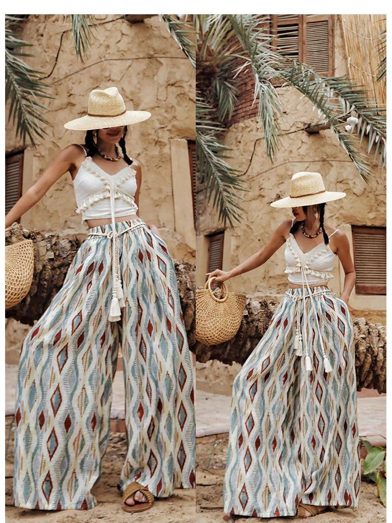 2025 Retro Ethnic High-Waist Wide-Leg Pants