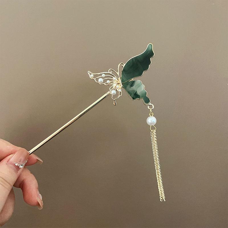 Ancient landscape butterfly fringed hairpin advanced sense new Chinese pearl step hairpin elegant hair accessories hairpin