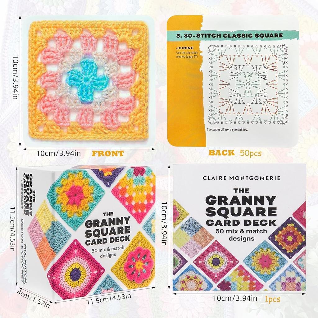 Koundeneko Crochet Pattern Granny Square Card Crochet Craft DIY Guide for and 50 Mixed Crochet Patterns Not Deck, 50-Piece Set, Book, Kit, Beginners,