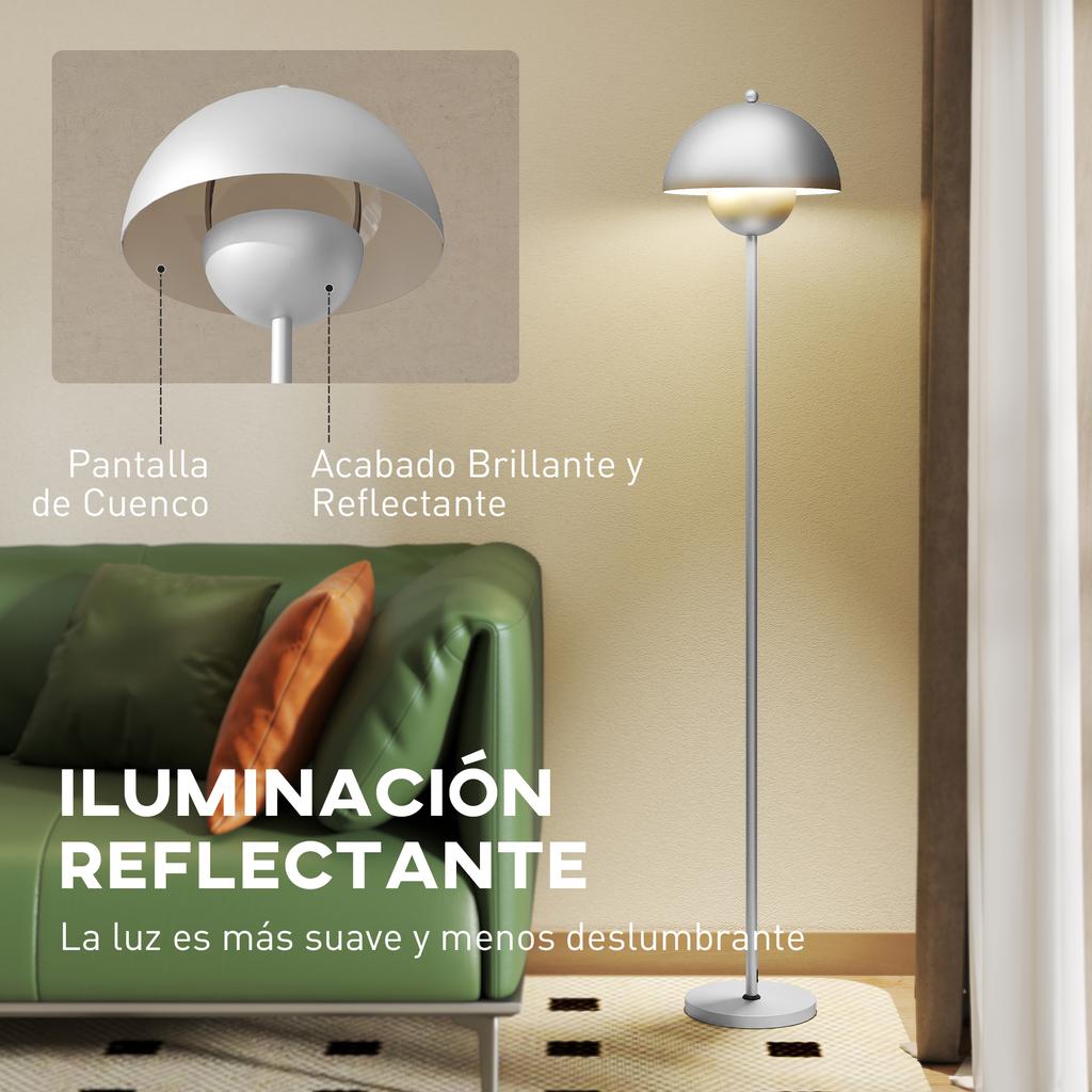 Modern Living Room Floor Lamp with Bowl Shade Foot Switch E27 Socket Without Bulb Diameter 30x155 Cm Silver