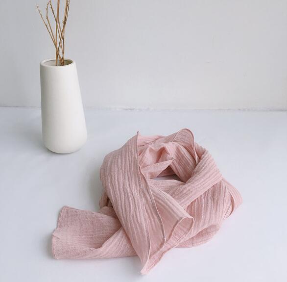 30x220cm Spring And Summer Retro Wrinkle Scarf Narrow Long Design Solid Color Pure Linen Scarves Lenghten Scarf For Women