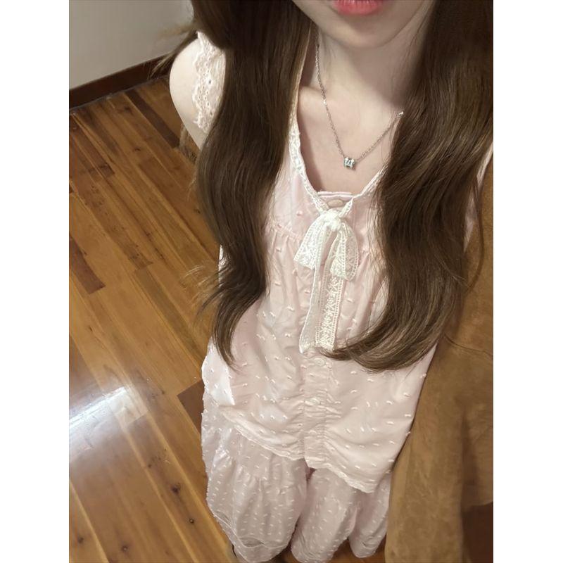 Kumikumi Sweet Set Lace Tether Cami Women Summer Lace Skirt A- Line Skirt Two-piece Set