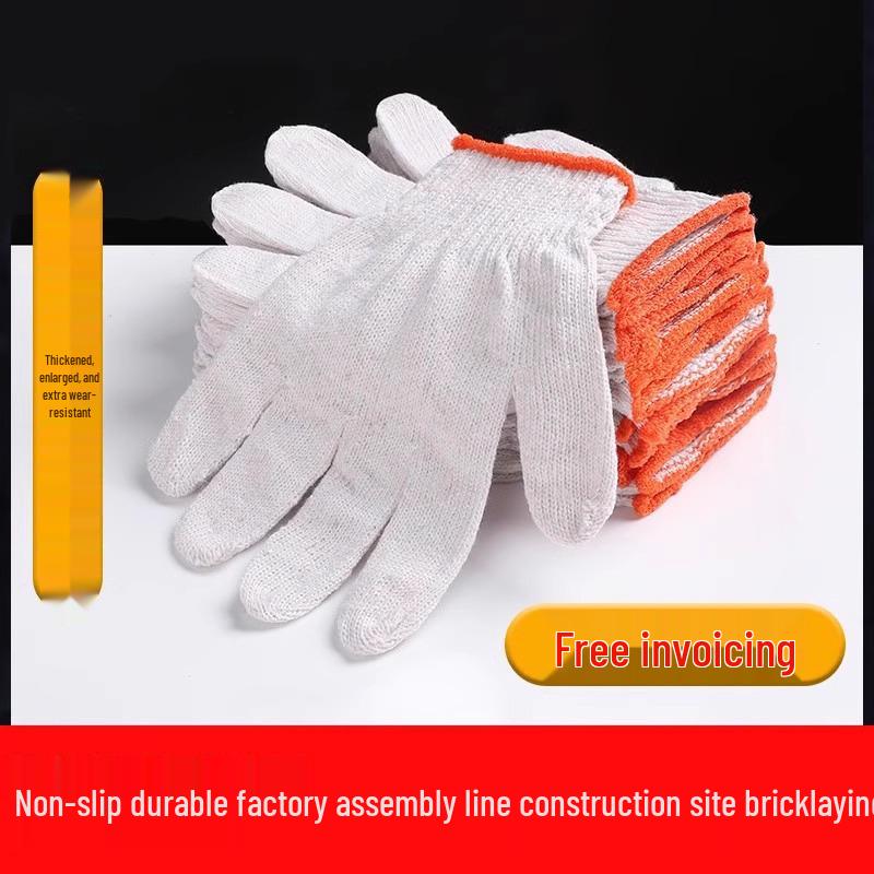 10 Pairs Anti-Slip Nylon & Cotton Gloves for Construction & Bricklaying - Wear-Resistant Labor Protection with Free Shipping