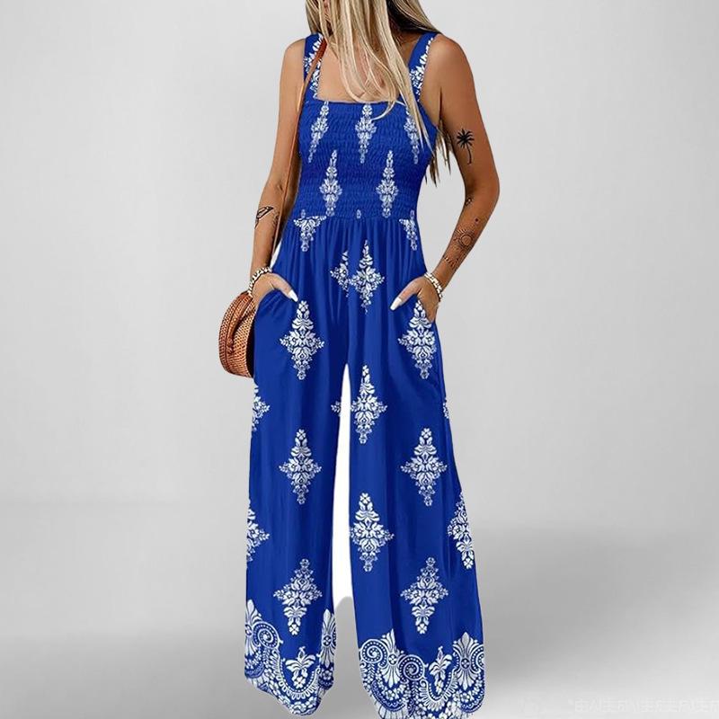 2025 Summer Women's Printed Casual Loose Short Sleeve Jumpsuit