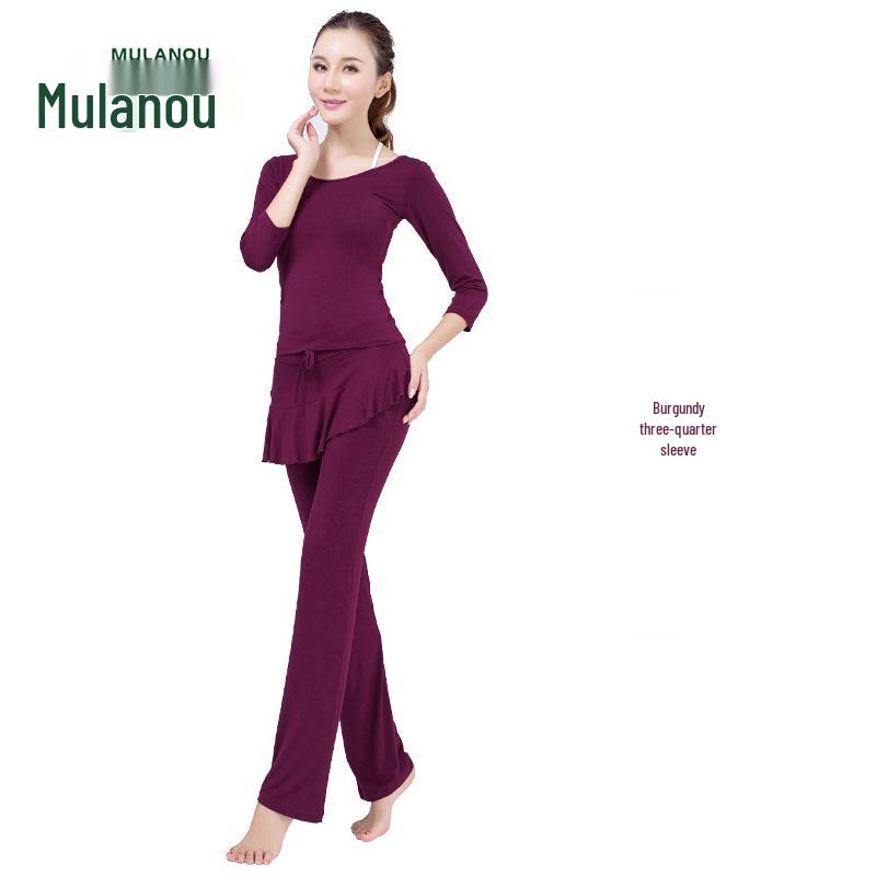 Women's Modal Yoga Set: Short Sleeve Top & Ruffle Hem Skirt with Chest Pad.