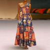 Retro Floral Color Matching Printing V-neck Sleeveless Loose Pendulum Long Dress
