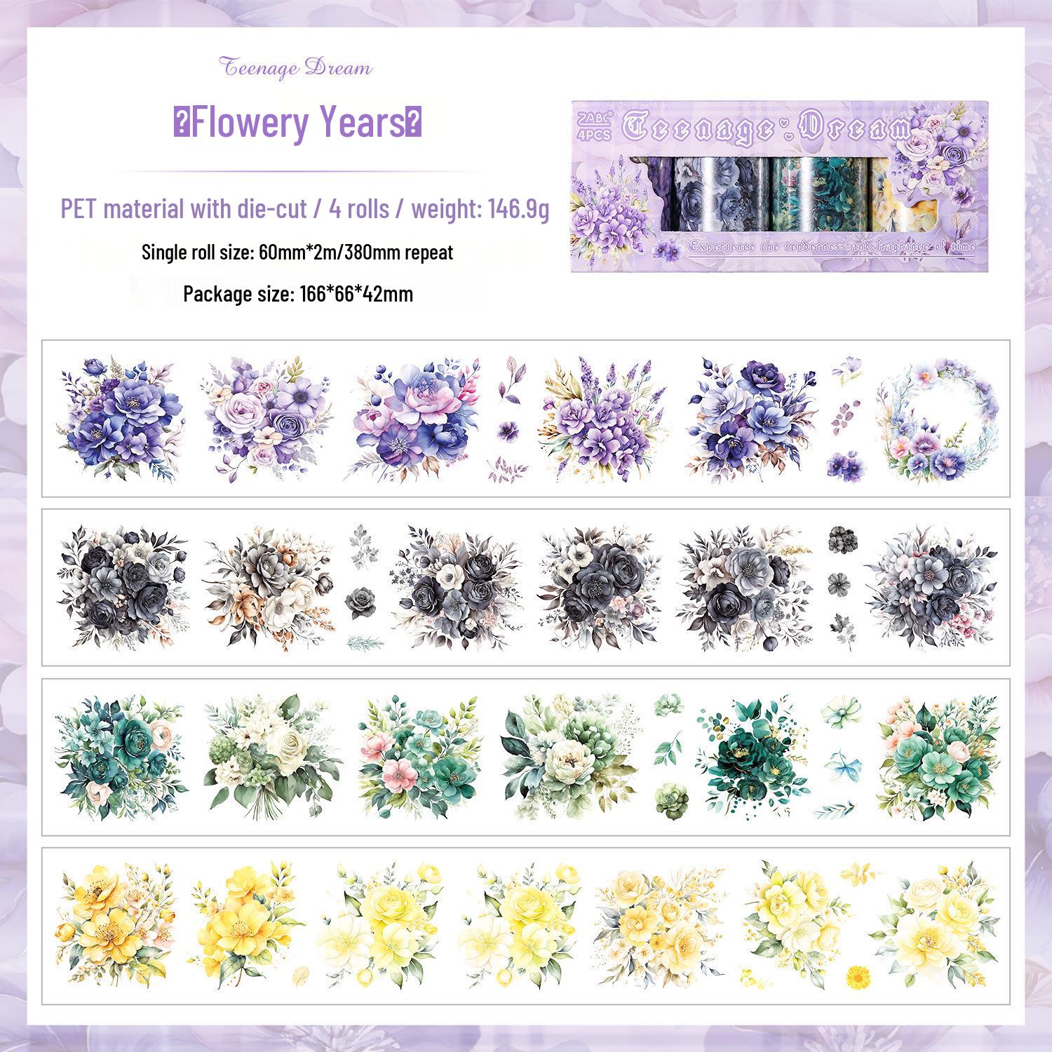 ZABC Wide Double Material Tape - Flower Field Memory DIY Collage Decoration