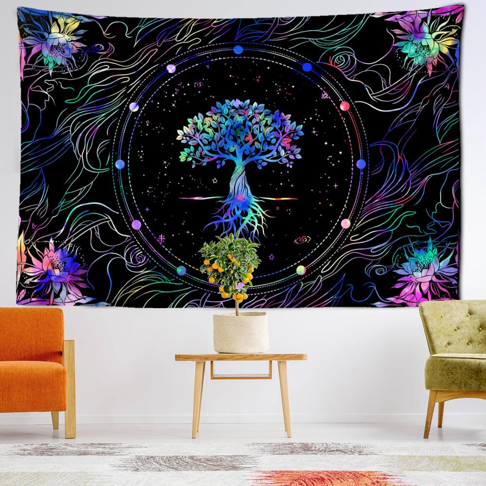 Colorful Petal Life Tree Tapestry Wall Hanging Psychedelic Witchcraft Hippie Tapiz Bohemian Living Room Bedroom Home Decor