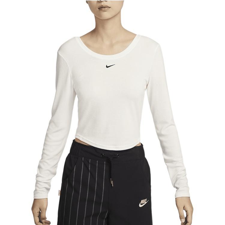 (WMNS) Nike Sportswear Chill Knit Tight Scoop-Back Long-Sleeve Mini-Rib Top (Asia Sizing) White Women s FN3662-133 L