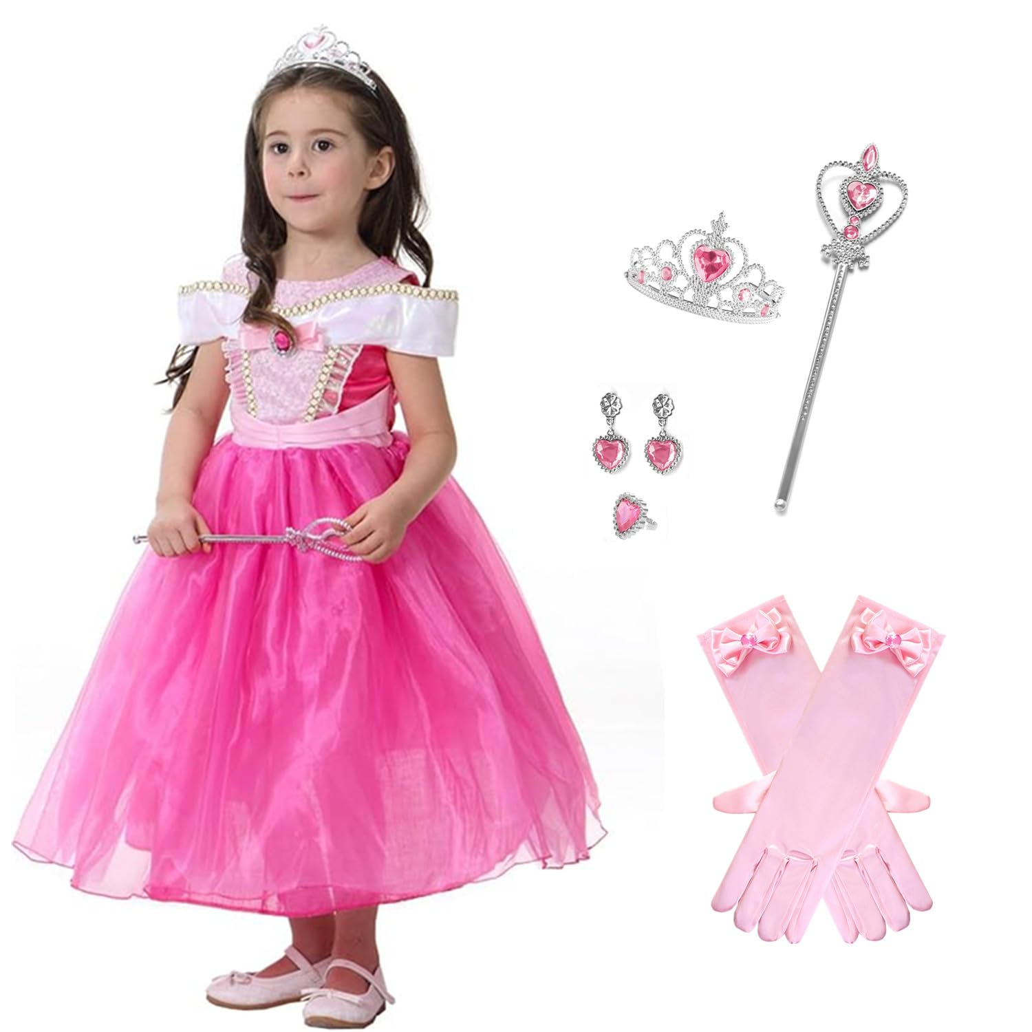 

MISOAMISO Kids Princess Dress and Accessory Birthday Gift Set, Halloween, Christmas, (Pink, 120) розовый