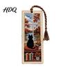 Tassel Bookmark Seasonal Cat Cross-Stitch Bookmark Four Seasons Black with Decor Braided Rope Handcrafted Book Page Marker for Lovers Window Scene