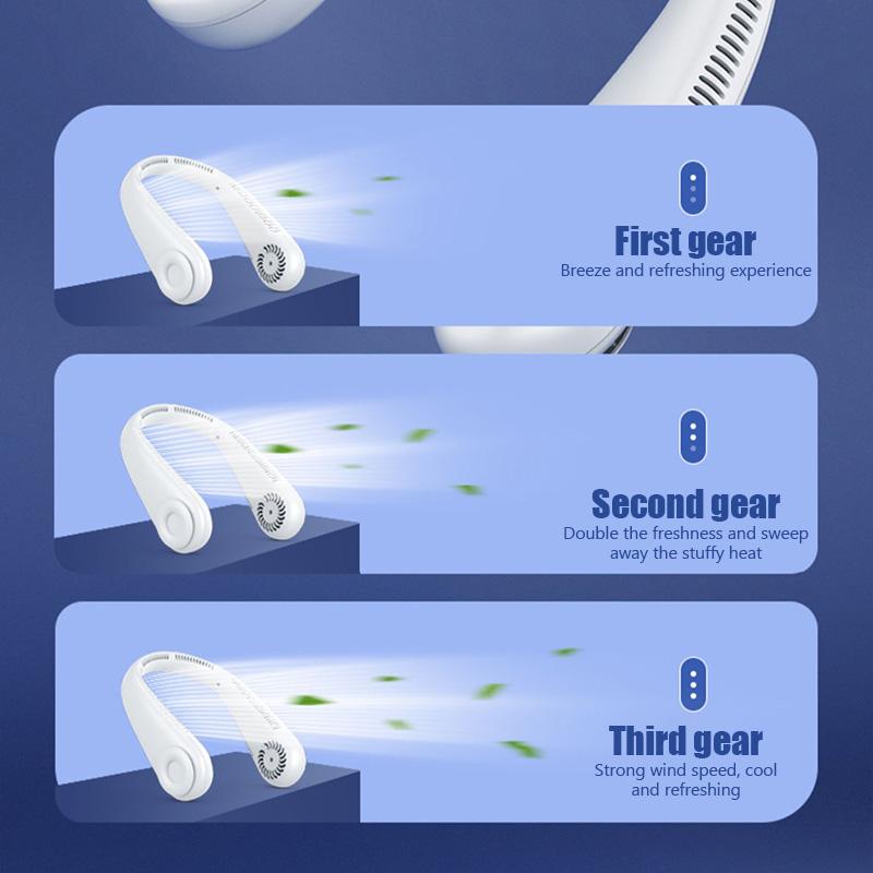 Bladeless Hanging Neck Fan Handfree 3 Speeds USB Mini Portable Fan Summer Travel Outdoor Sports Fan Portable Charging Head Fan