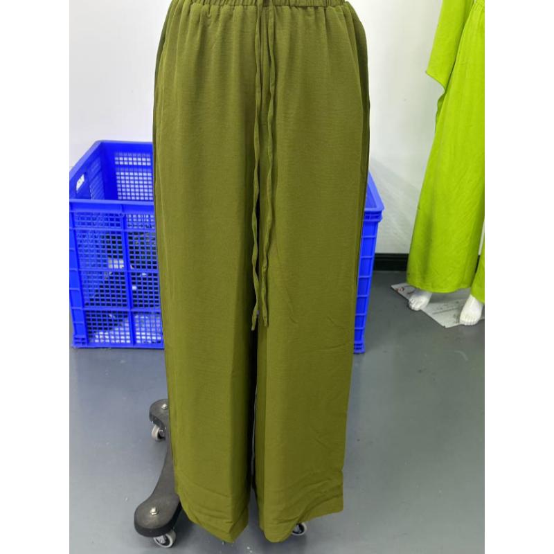 New Women's Solid Color Floor-Length Wide Leg Pants, Elastic Waist with Drawstring, Casual Versatile Trousers for Spring Summer
