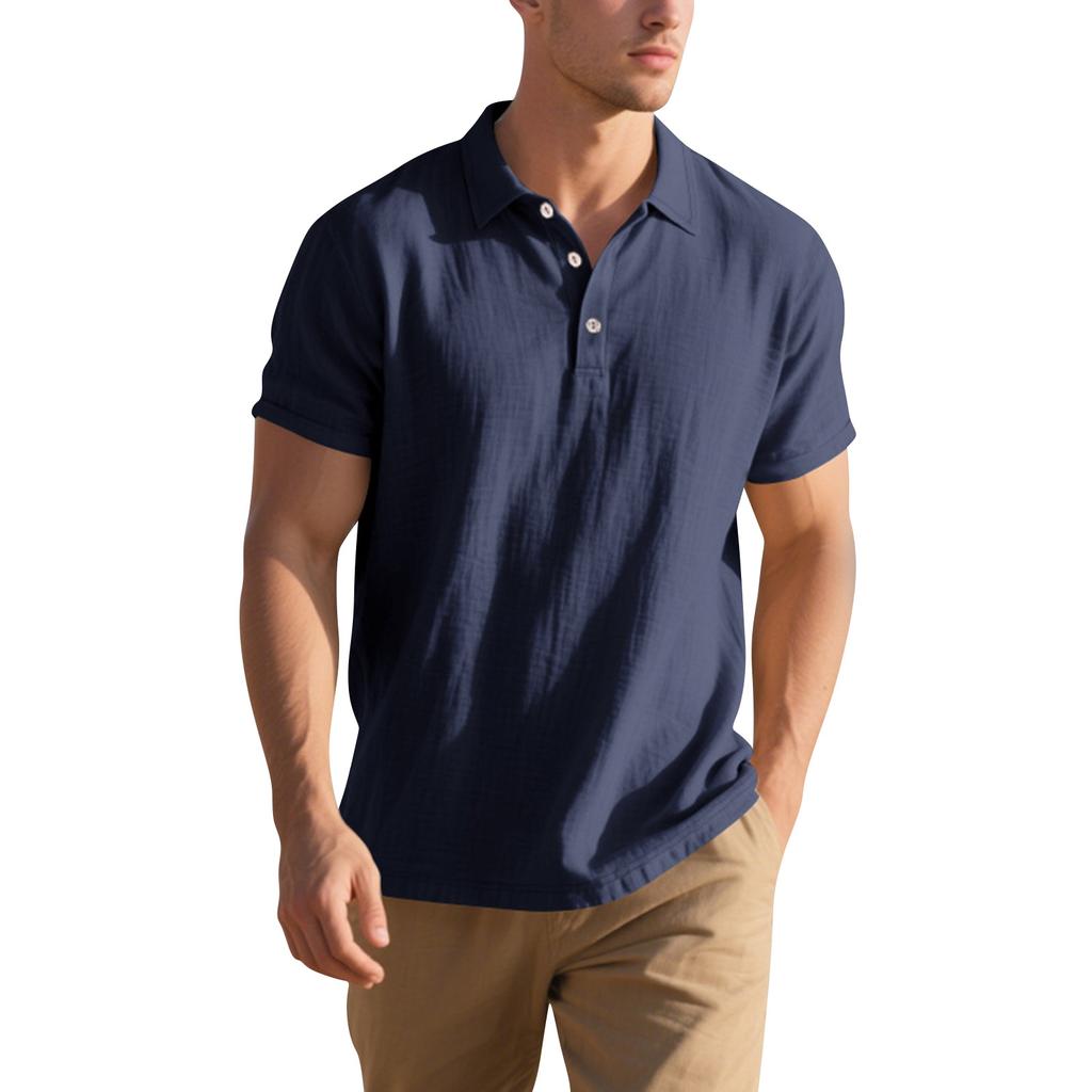 Men's Short-sleeved Shirt  Linen Loose Fit  Casual Collar  Men's T-shirt