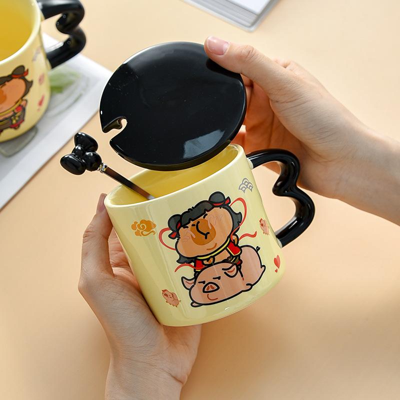Kapibala Nezha Abstract Funny Cup Ceramic Mug with Lid with Spoon Personalized Creative Children's Drinking Cup