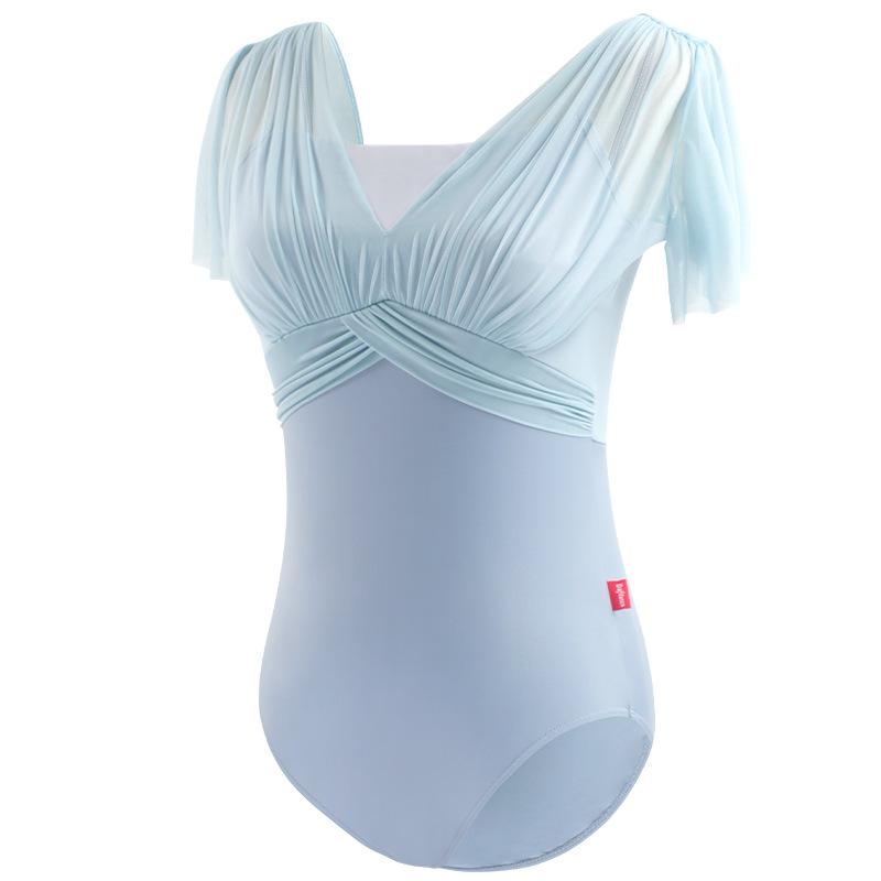 Summer Short-Sleeve Ballet Practice Dance Costume - Faux Two-Piece Jumpsuit for Body Shaping