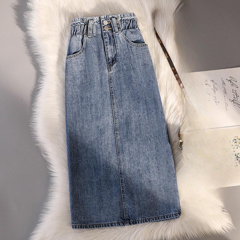 Oversized Relaxed Solid Button Pockets Denim Skirt Summer Office Lady Vintage Slim Elegant Skirts Spring Korean Fashion Faldas