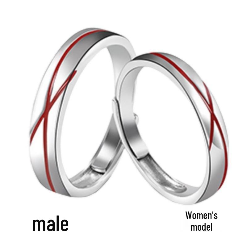 Yue Lao Red Thread S925 Sterling Silver Couple Ring – Simple, Elegant Design 2025 Model