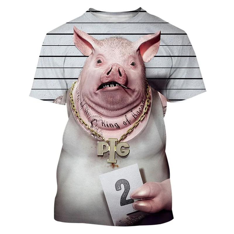 Camiseta gráfica de cerdo lindo impresa en 3D de tendencia para hombre Ropa Camiseta divertida Verano Casual Cuello redondo Manga corta Moda Tops de gimnasio