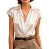 Womens Short Sleeve Button Down Satin Blouse with Lapel Collar and Loose Fit Suitable for Office and Casual Wear