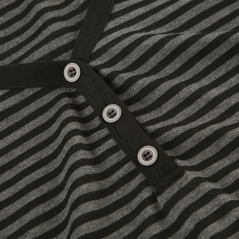 VAYLA Korean Fashion Striped V-Neck With Buttons Slimming T-shirts Women's Summer Short Sleeve Top Tees Y2K Aesthetics New