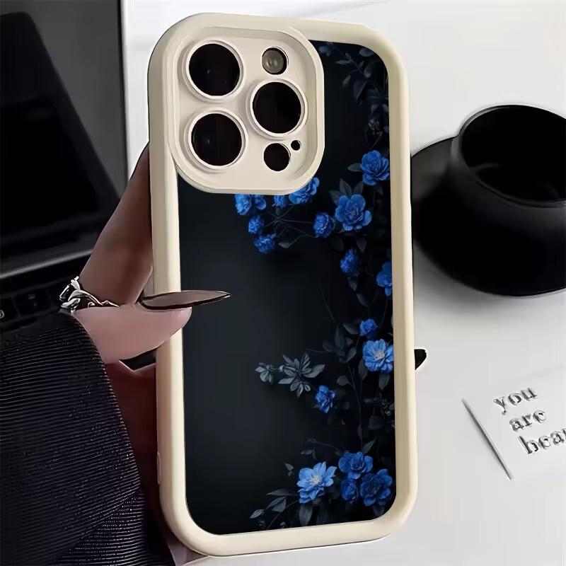 For Samsung Galaxy S25 Ultra S24 S23 S21 S20 FE S21 Plus A55 A54 A35 A15 Blue Rose Flower Pattern Phone Case Cover