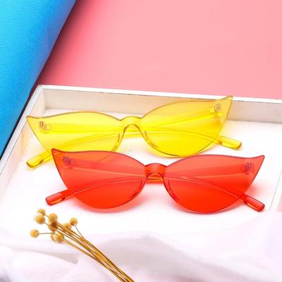 80S Cat Eye Sunglasses For Women Rimless Eyewear Uv400 Cateye No Frame Blue Pink Yellow Red Gray Orange Sun Glasses
